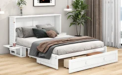 Lit Escamotable 140x200cm, Avec Tiroirs, Petit Étagère, Transformable, Blanc>Fortuna lai Clearance