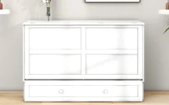 Lit Escamotable 140x200cm, Avec Tiroirs, Petit Étagère, Transformable, Blanc><noscript><img width=