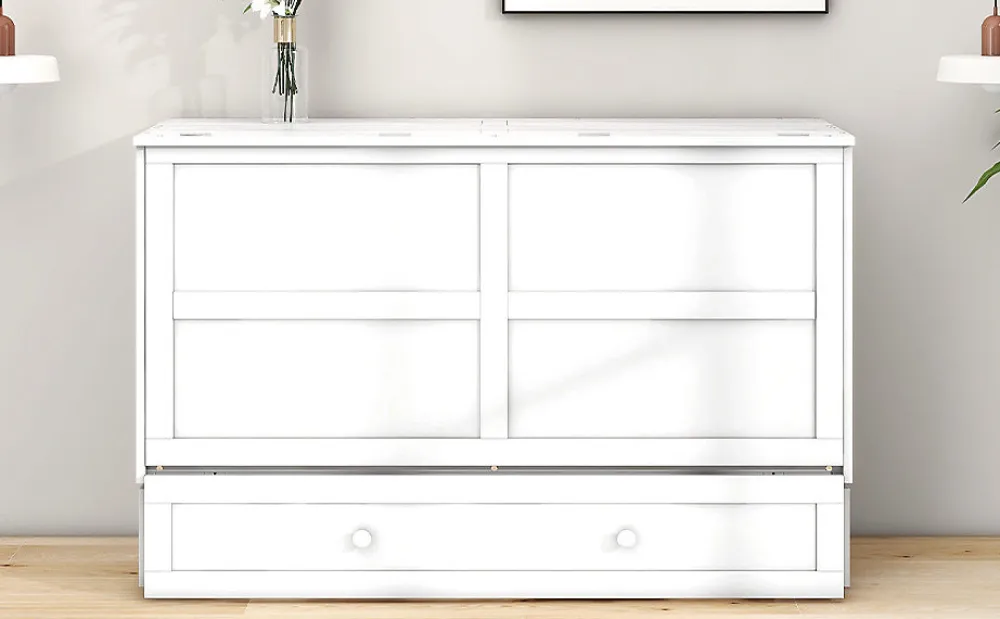 Lit Escamotable 140x200cm, Avec Tiroirs, Petit Étagère, Transformable, Blanc>Fortuna lai Clearance