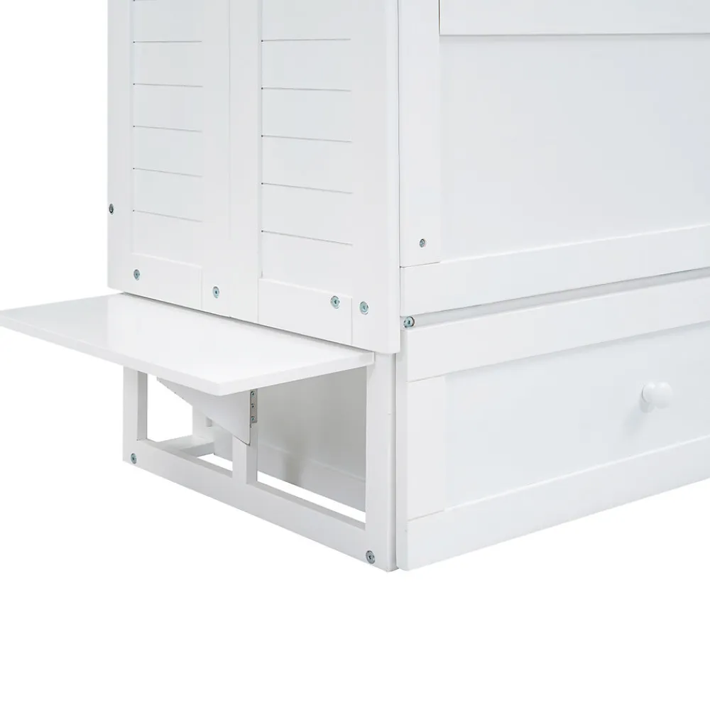 Lit Escamotable 140x200cm, Avec Tiroirs, Petit Étagère, Transformable, Blanc>Fortuna lai Clearance