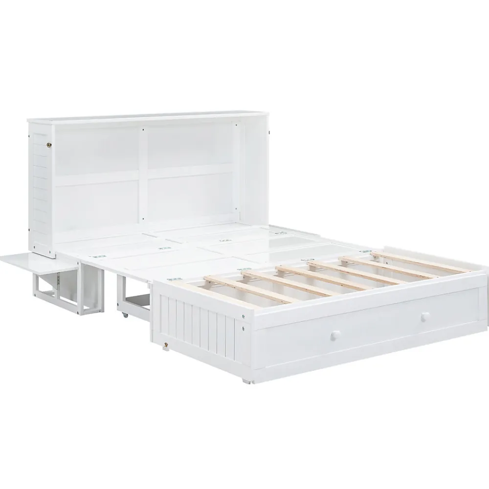 Lit Escamotable 140x200cm, Avec Tiroirs, Petit Étagère, Transformable, Blanc>Fortuna lai Clearance