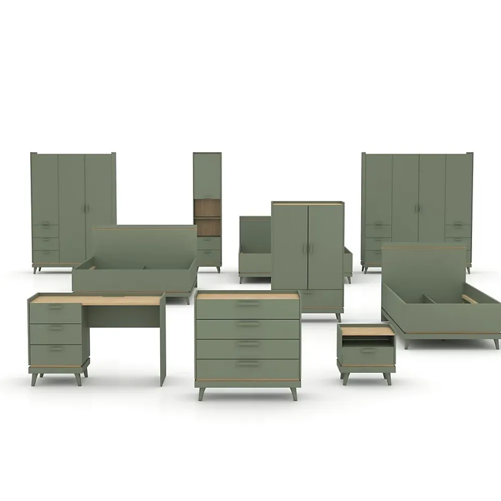 Meublorama Lit et sommier NOKI 160x200 cm vert et bois Style scandinave* Lit Double