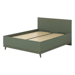 Meublorama Lit et sommier NOKI 160x200 cm vert et bois Style scandinave* Lit Double