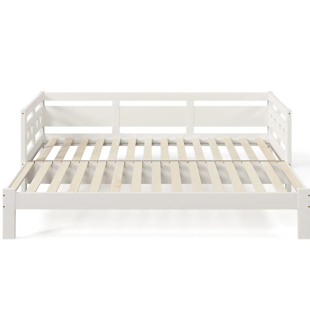 Lit extensible 90x190cm, lit de jour avec 2 places de couchage et cadre roulant, lit en forme de coeur, pin massif, blanc>Gutent Online