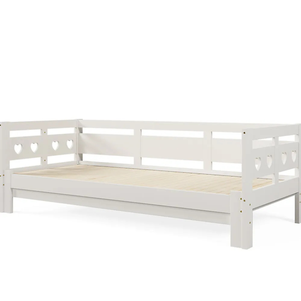 Lit extensible 90x190cm, lit de jour avec 2 places de couchage et cadre roulant, lit en forme de coeur, pin massif, blanc>Gutent Online