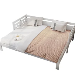 Lit extensible 90x190cm, lit de jour avec 2 places de couchage et cadre roulant, lit en forme de coeur, pin massif, blanc><noscript><img width=