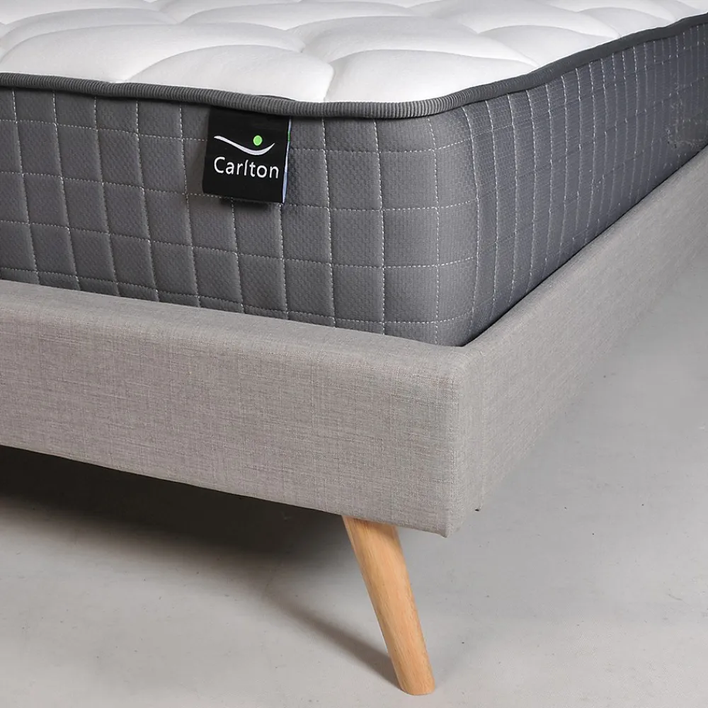 Lit FJORD 140x190 tissu + 1 sommier + 1 matelas CARLTON / Gris Clair>Weber Industries Online
