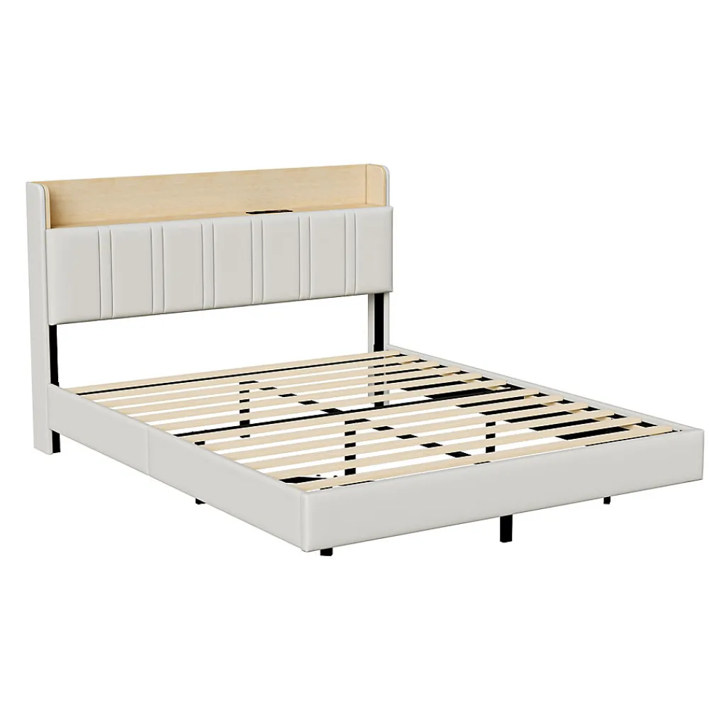 Lit Flottant 140x190 Cm Avec Éclairage LED Et Chargement USB, Rangement Caché, Blanc>Fortuna lai Discount