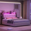 Fortuna lai Lit Flottant,140x200 CM, Cadre de Lit avec Éclairage LED, Multiprise, Tête de lit avec Rangement, velours,Blanc* Lit Coffre