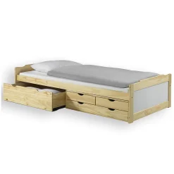 Lit fonctionnel en pin ANDREA, 90 x 200 cm, vernis naturel et lasuré blanc>Idimex