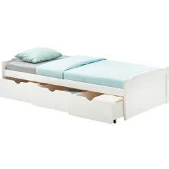 Lit fonctionnel MIA 90 x 190 cm, en pin massif lasuré blanc>Idimex Discount