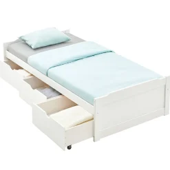Lit fonctionnel MIA 90 x 190 cm, en pin massif lasuré blanc><noscript><img width=
