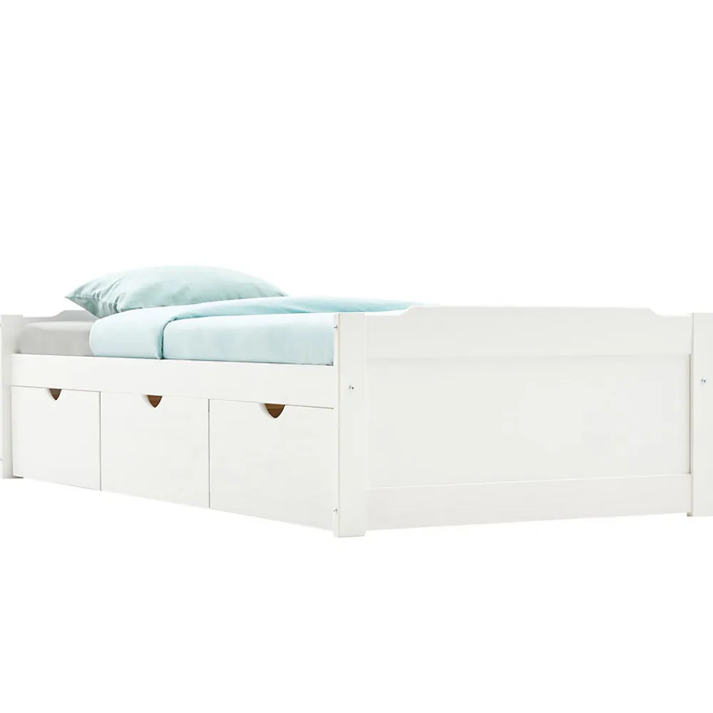 Lit fonctionnel MIA 90 x 190 cm, en pin massif lasuré blanc>Idimex Discount
