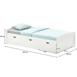 Lit fonctionnel MIA 90 x 190 cm, en pin massif lasuré blanc><noscript><img width=