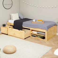 Idimex Lit fonctionnel SABRINA 90x190 cm, en pin massif naturel* Lit Avec Rangement