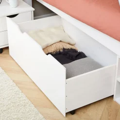 Idimex Lit fonctionnel SABRINA 90x190 cm, en pin massif lasuré blanc* Lit Avec Rangement