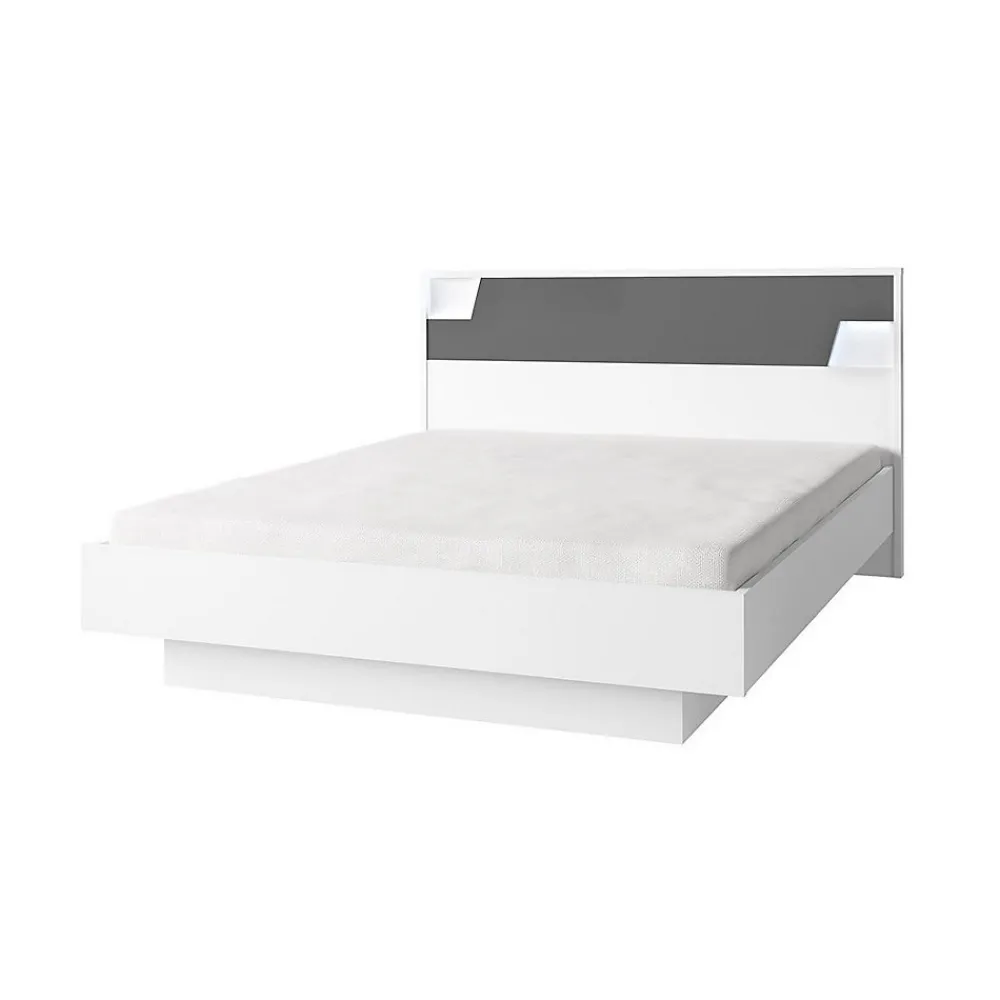 Lit FULMO 160 cm avec coffre - Coloris blanc et finition gris béton - 171 x 92 x 201 cm>Meublorama Outlet