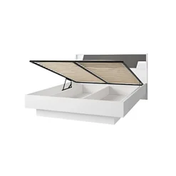 Lit FULMO 160 cm avec coffre - Coloris blanc et finition gris béton - 171 x 92 x 201 cm><noscript><img width=