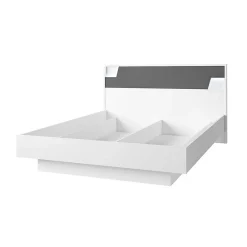 Lit FULMO 160 cm avec coffre - Coloris blanc et finition gris béton - 171 x 92 x 201 cm><noscript><img width=