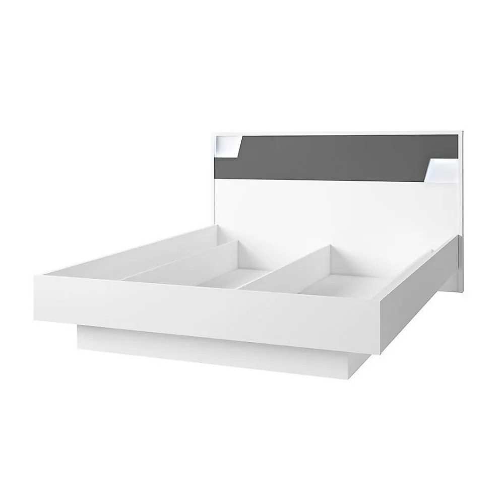 Lit FULMO 160 cm avec coffre - Coloris blanc et finition gris béton - 171 x 92 x 201 cm>Meublorama Outlet