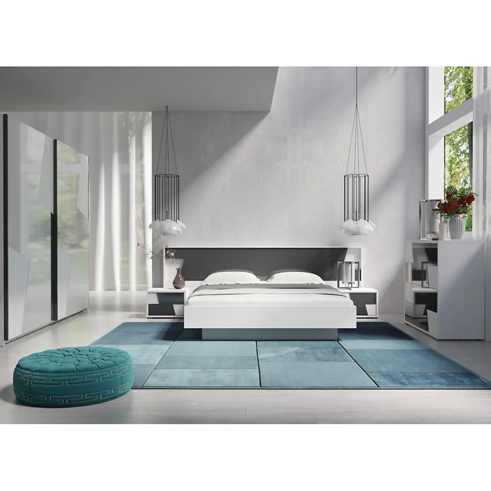 Lit FULMO 160 cm avec coffre - Coloris blanc et finition gris béton - 171 x 92 x 201 cm>Meublorama Outlet