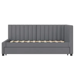 Lit Gigogne - Lit enfant et d'Appoint avec Sommier Gigogne, Fonction Rangement Intégré, Velours Gris, 90x200 cm><noscript><img width=