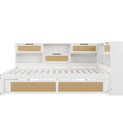 Okwish Lit Gigogne - Lit enfant 140x200 cm Bois Blanc avec Lit Simple, Tiroirs et Port USB, Grand Rangement Multifonction, Couleur Blanc* Lit Gigogne
