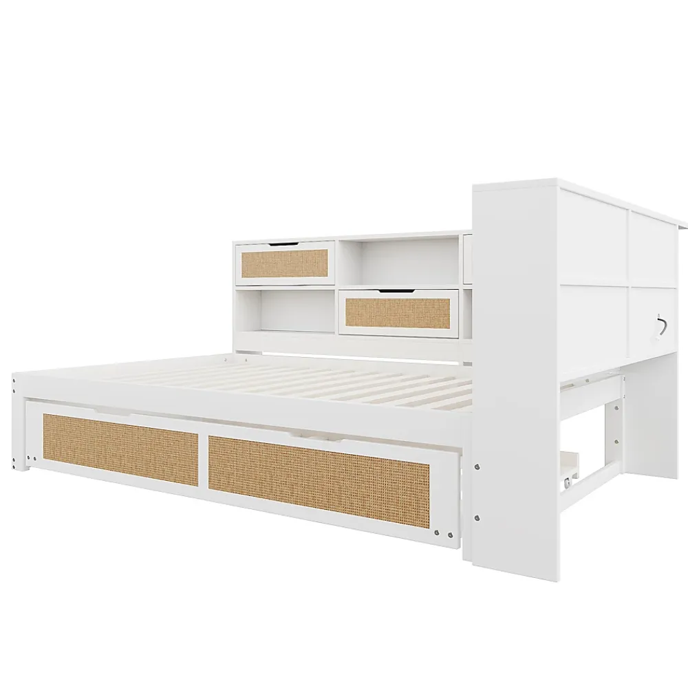 Okwish Lit Gigogne - Lit enfant 140x200 cm Bois Blanc avec Lit Simple, Tiroirs et Port USB, Grand Rangement Multifonction, Couleur Blanc* Lit Gigogne