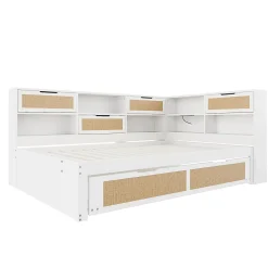 Okwish Lit Gigogne - Lit enfant 140x200 cm Bois Blanc avec Lit Simple, Tiroirs et Port USB, Grand Rangement Multifonction, Couleur Blanc* Lit Gigogne