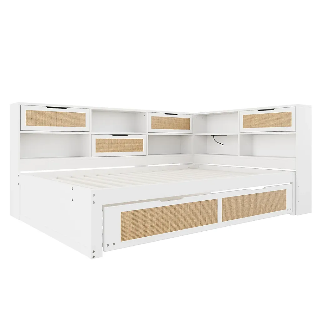 Okwish Lit Gigogne - Lit enfant 140x200 cm Bois Blanc avec Lit Simple, Tiroirs et Port USB, Grand Rangement Multifonction, Couleur Blanc* Lit Gigogne