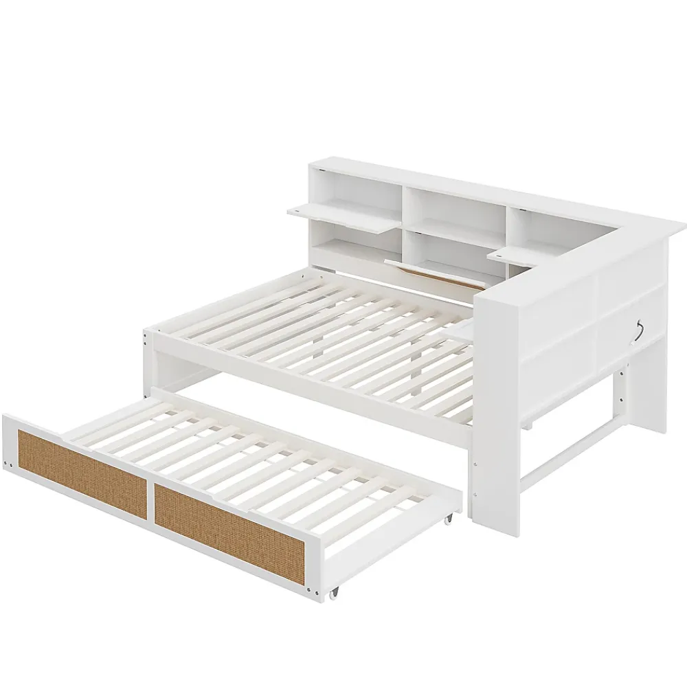 Okwish Lit Gigogne - Lit enfant 140x200 cm Bois Blanc avec Lit Simple, Tiroirs et Port USB, Grand Rangement Multifonction, Couleur Blanc* Lit Gigogne