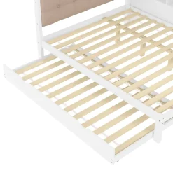 Okwish Lit Gigogne 140 x 200 cm - avec Lit Escamotable et LED Dimmable - Sans Matelas - Lin, MDF et Bois de Pin - Blanc* Lit Gigogne