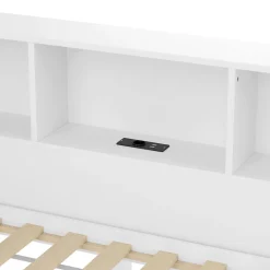 Okwish Lit Gigogne 140 x 200 cm - avec Lit Escamotable et LED Dimmable - Sans Matelas - Lin, MDF et Bois de Pin - Blanc* Lit Gigogne