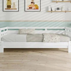 Okwish Lit gigogne 90 x 190 cm - Lit Banquette avec Motif Cœur - Pin Massif et MDF - Sans Matelas - Blanc* Lit Gigogne
