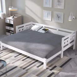 Okwish Lit gigogne 90 x 190 cm - Lit Banquette avec Motif Cœur - Pin Massif et MDF - Sans Matelas - Blanc* Lit Gigogne