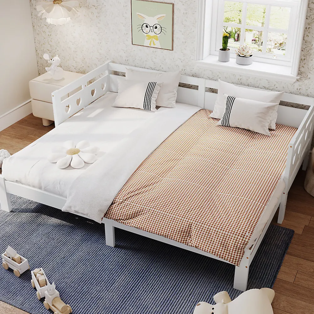 Lit gigogne 90 x 200 cm - Lit Banquette avec 2e Couchage - Pin Massif et MDF - Sans Matelas - Blanc>Generique Sale