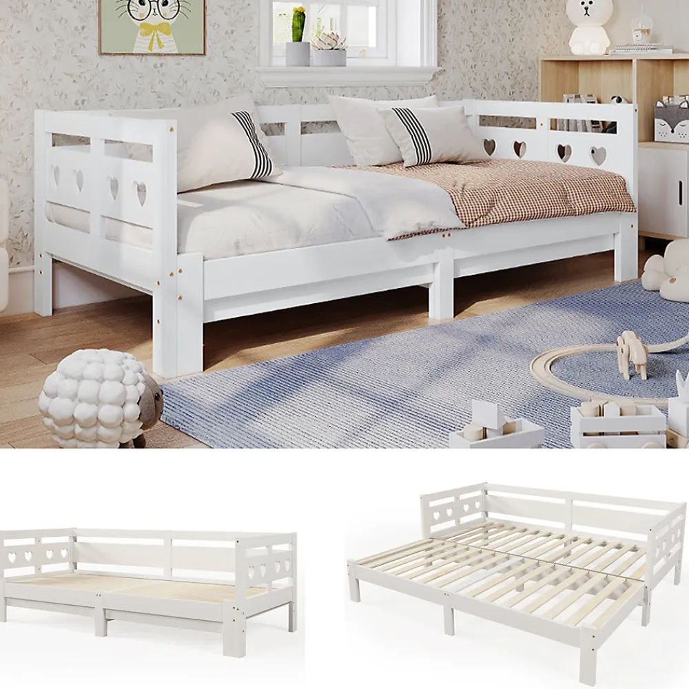 Lit gigogne 90 x 200 cm - Lit Banquette avec 2e Couchage - Pin Massif et MDF - Sans Matelas - Blanc>Generique Sale