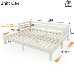 Lit gigogne 90 x 200 cm - Lit Banquette avec 2e Couchage - Pin Massif et MDF - Sans Matelas - Blanc><noscript><img width=