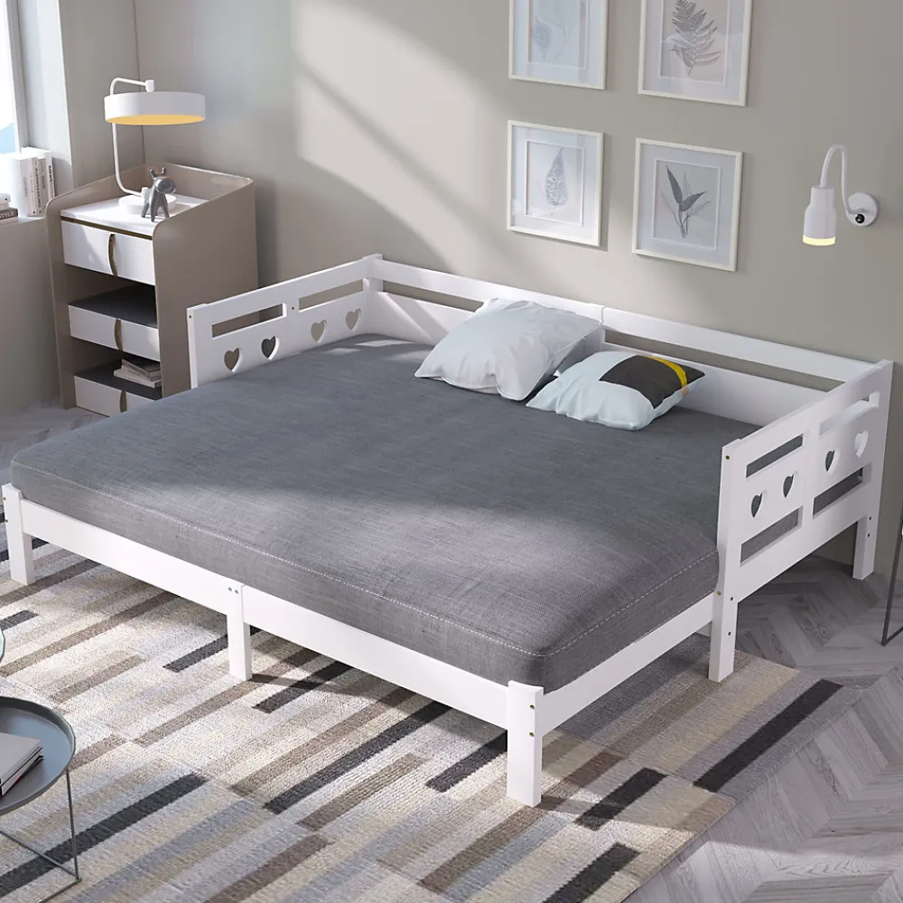 Lit gigogne 90 x 200 cm - Lit Banquette avec 2e Couchage - Pin Massif et MDF - Sans Matelas - Blanc>Generique Sale