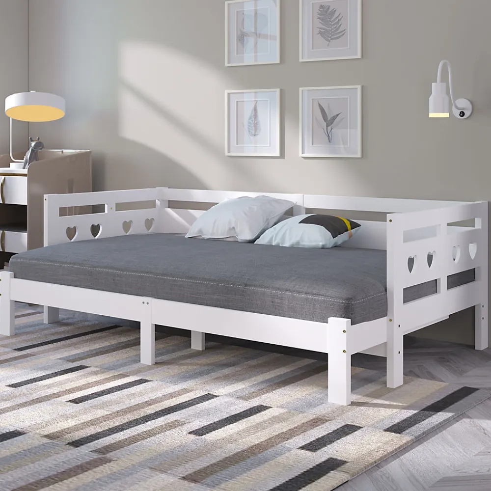 Lit gigogne 90 x 200 cm - Lit Banquette avec 2e Couchage - Pin Massif et MDF - Sans Matelas - Blanc>Generique Sale