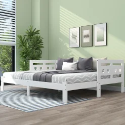 Lit gigogne 90 x 200 cm - Lit Banquette avec 2e Couchage - Pin Massif et MDF - Sans Matelas - Blanc><noscript><img width=