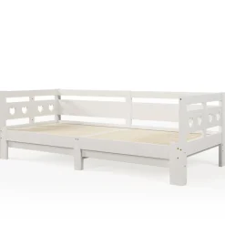 Lit gigogne 90 x 200 cm - Lit Banquette avec 2e Couchage - Pin Massif et MDF - Sans Matelas - Blanc><noscript><img width=