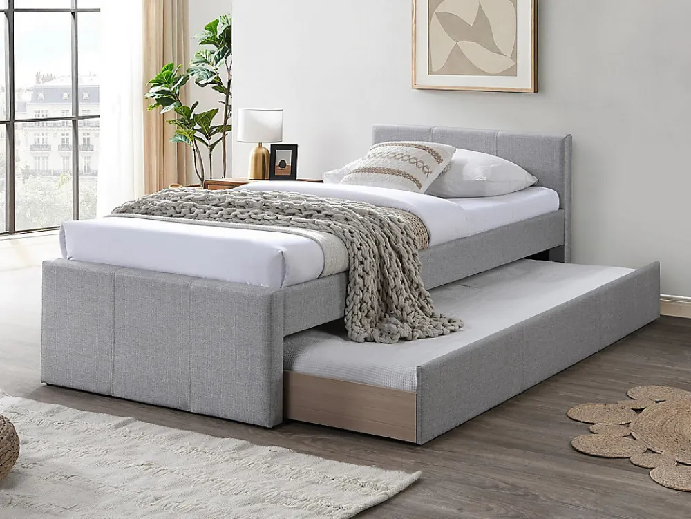 Lit gigogne 90 x 190 cm - Tissu - Gris - DORITALO>Vente-unique Discount