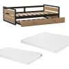 Lit gigogne 120 x 200 et 90 x 200 cm - MDF, Pin et métal - Naturel et anthracite + Matelas - BOSTON>Vente-unique Discount