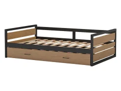 Lit gigogne 120 x 200 et 90 x 200 cm - MDF, Pin et métal - Naturel et anthracite + Matelas - BOSTON><noscript><img width=