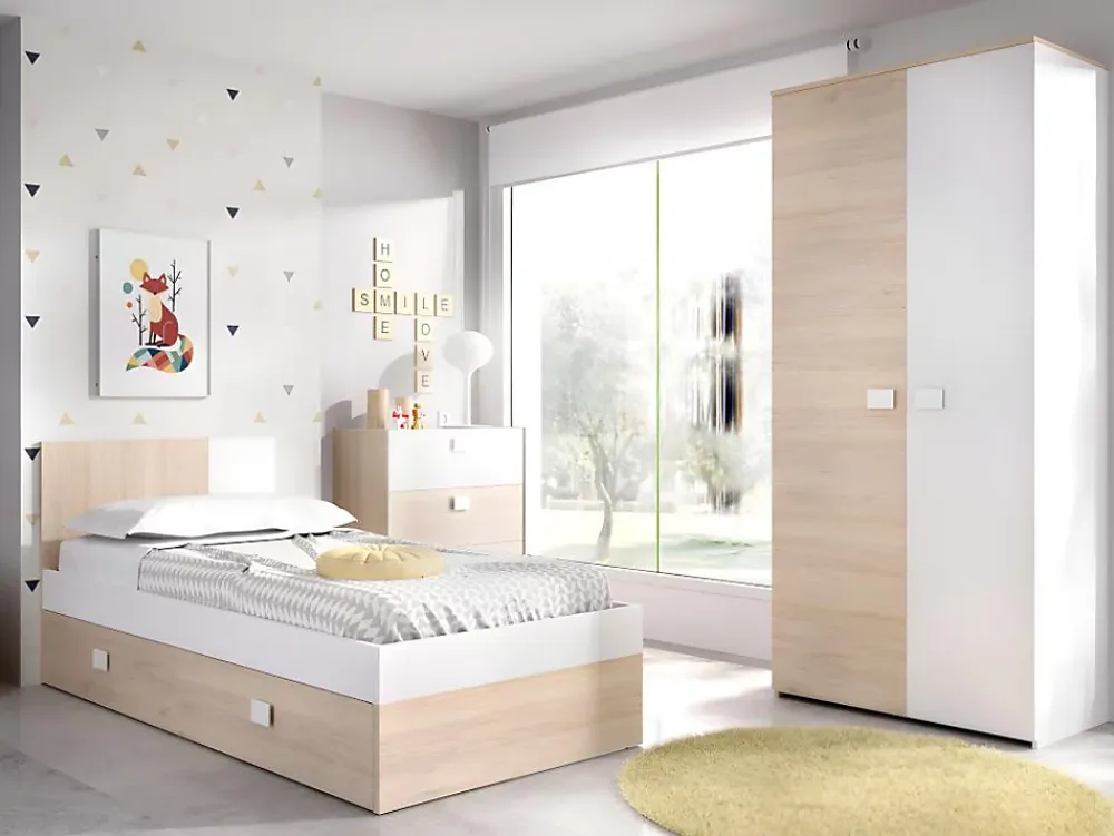 Vente-unique Lit gigogne 2 x 90 x 190 cm - Coloris : Naturel et blanc - SONIA*Enfant Lit Enfant
