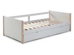 Lit gigogne 2 x 90 x 190 cm - MDF, pin et métal - Blanc et naturel - MAREKI>Vente-unique Best