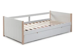 Lit gigogne 2 x 90 x 190 cm - MDF, pin et métal - Blanc et naturel - MAREKI><noscript><img width=