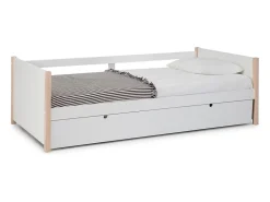 Lit gigogne 2 x 90 x 190 cm - MDF, pin et métal - Blanc et naturel - MAREKI><noscript><img width=