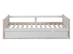 Lit gigogne 2 x 90 x 190 cm - MDF, pin et métal - Blanc et naturel - MAREKI><noscript><img width=